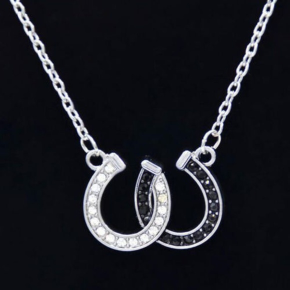 Silver/Black Rhinestone Inter Locking Horse Shoes - Picture 3 of 7